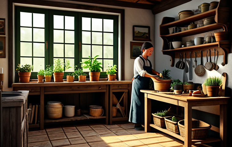 아키에이지 하우징 꾸미기 가이드 - Cozy Farmhouse Interior**

"A cozy farmhouse interior, fully clothed character tending a small indoo...