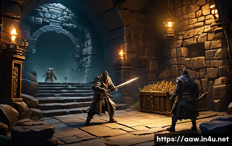아키에이지 아이템 획득 공략 - A dynamic fantasy RPG hunting scene inside the "칼바람 폐광 4층" dungeon, featuring a diverse group of adv...