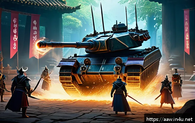아키에이지 아레나 매칭 팁 - A dynamic team battle scene in a fantasy arena showing a balanced party composition: a heavily armor...