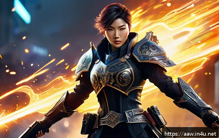 아키에이지 신규 콘텐츠 추천 - A dynamic scene of a futuristic gunslinger character in a fantasy MMORPG setting, wielding an ornate...